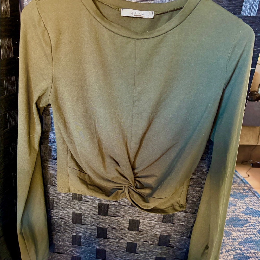 SUPER SOFT Gaze Brand Olive Green Twist Front Top